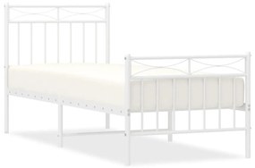 373748 vidaXL Cadru de pat metalic cu tăblie de cap/picioare, alb, 75x190 cm