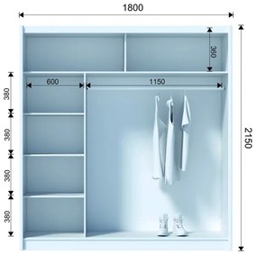 Dulap cu oglindă SABRINA 180x215 cm alb