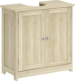 Kleankin Dulap Sub Chiuvetă cu 2 Uși și Raft Reglabil, Dulap de Baie Spațios cu Decupaj în Formă de U, 60x30x60 cm, Alb | Aosom Romania