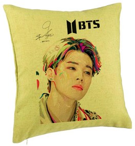 Perna Decorativa BTS Jimin, 40x40 cm, Verde, Husa Detasabila, Burduf