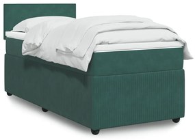 3289911 vidaXL Pat box spring cu saltea, verde închis, 90x190 cm, catifea