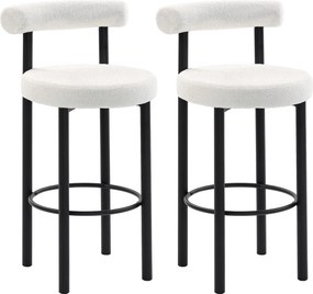 HOMCOM Set de 2 taburete de bar, scaune de bar din țesătură bouclette cu spătar curbat, suport pentru picioare, 50x52,5x98cm, crem | Aosom Romania