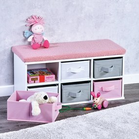 Kesper 17739 Bancă cu 6 cutii, alb/gri/roz, 38 x 68 x 29,5 cm
