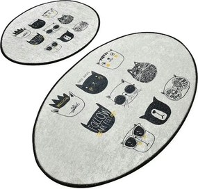Set 2 covorase baie CUTIE, forma ovala, poliester, gri/negru
