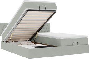 vidaXL Cadru de pat otoman cu saltele Gri deschis 200x200cm catifea