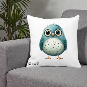 Perna Decorativa Pasare Teal cu Buline Teal, 40x40 cm, Alba Mata, Husa Detasabila, Perna Inclusa, BEKZ®