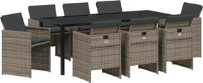 vidaXL Set de masă pentru grădină cu pernă 9 pcs Gri poliratan