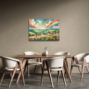 Tablou pe sticlă – Cai galopând prin peisaj (70x50 cm)
