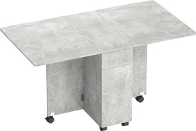 HOMCOM Masă de Luat Masa Pliabilă, Masă de Bucătărie cu Blaturi Rabatabile și Roți cu Frâne pentru 6 Persoane, Birou Compact cu 2 Sertare, 2 Uși și Dulap, pentru Living, 140x76x74î cm, Gri Ciment | Aosom Romania