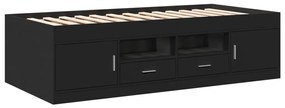 3280245 vidaXL Cadru pat de zi cu sertare, negru, 90x200 cm, lemn prelucrat
