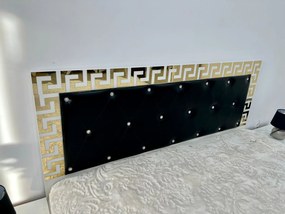 Set pat tapitat Palermo, culoare alb / negru, cu 2 noptiere Viena si saltea superortopedica lux 160 x 200 cm