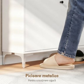 HOMCOM Dulap pentru încălțăminte Slim cu 2 sertare basculante și rafturi ajustabile, din lemn și metal, 80x24x101cm, alb | Aosom Romania