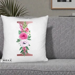 Cadou Personalizat - Perna Personalizata Monograma Rose Gold Litera I, 40x40 cm, Alb Pufos, Husa Detasabila, Perna Inclusa, BEKZ®
