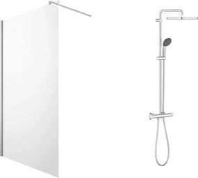 Pachet paravan dus Walk-In Omnires Marina crom 100x200 cm si coloana de dus Grohe Vitalio Start crom