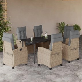 vidaXL Set mobilier pentru grădină, 7 piese, cu perne, bej, poliratan