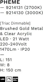 Lustra LED 3000K suspendata design liniar PHEME auriu periat
