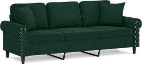 vidaXL Canapea cu 3 locuri cu pernuțe, verde închis, 180 cm, catifea