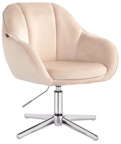 HR2055CROSS Scaun Crem din Catifea cu Bază Cromata