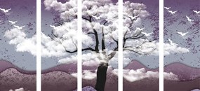 Tablou 5-piese copac acoperit de nori