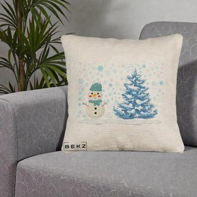 Perna Decorativa Om de Zapada si Brad Craciun, 40x40 cm, Bej Canapea, Husa Detasabila, Perna Inclusa, BEKZ®