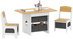 AIYAPLAY Masă pentru copii cu 2 scaune și 6 sertare din material textil, design cu stele, pentru copii 3-8 ani, Natural | Aosom Romania