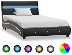 280332 vidaXL Cadru de pat cu LED, negru, 90 x 200 cm, piele artificială