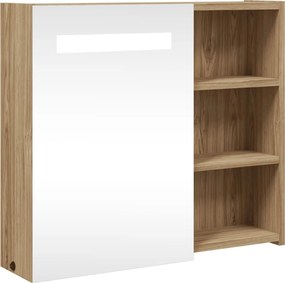 vidaXL Dulap cu oglindă de baie cu LED, stejar deschis, 60x13x52 cm