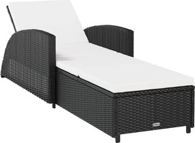 vidaXL Șezlong cu pernă alb crem, negru, poliratan