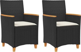 vidaXL Scaune de grădină cu perne, 2 buc., negru poliratan/lemn