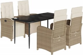 vidaXL Set mobilier de grădină cu perne, 5 piese, bej, poliratan