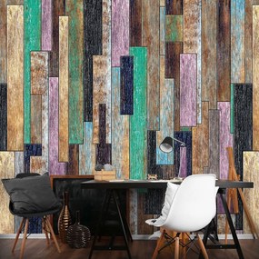 Fototapet - Scănduri din lemn colorate (254x184 cm), în 8 de alte dimensiuni noi
