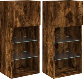 vidaXL Comode TV cu lumini LED, stejar fumuriu, 40,5x30x90 cm