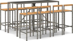 vidaXL Set bar pentru grădină, 9 piese, gri, poliratan/lemn acacia