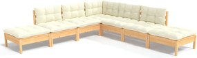 vidaXL Set mobilier grădină cu perne crem, 7 piese, lemn de pin