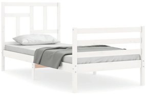 3194947 vidaXL Cadru de pat cu tăblie, alb, 90x200 cm, lemn masiv