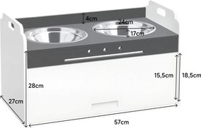 PawHut Bol pentru câini ridicat cu dulap de depozitare, 2 boluri cu inele antiderapante, 60 x 30 x 35,5 cm, Alb | Aosom Romania