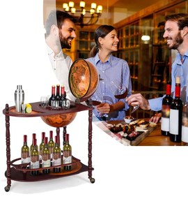 Suport de sticle de vin în formă de glob pământesc, cu roți