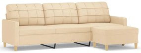 3153329 vidaXL Canapea cu 3 locuri și taburet, crem, 210 cm, textil