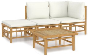 3155176 vidaXL Set mobilier de grădină, cu perne alb crem, 4 piese, bambus