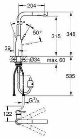 Baterie bucatarie cu dus extractabil Grohe Essence inalta crom lucios