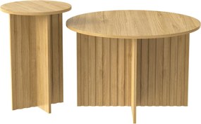 Set modern de 2 măsuțe tip cuib, cu blaturi rotunde și structură verticală pe lateral, 76x76x50 cm/40x40x56,5 cm, Culoare naturală