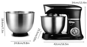 Mixer planetar Royalty Line RL-PKM1900.7, 1900W, 6.5 L, Cupa inox, 6 trepte de viteza + Pulse, Accesorii, Negru