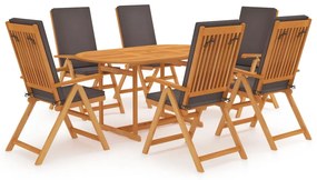 3059530 vidaXL Set mobilier de grădină cu perne gri, 7 piese, lemn masiv tec