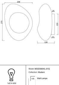 Aplica de perete cu forma geometrica asimetrica Mabell auriu