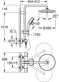 Coloana de dus cu termostat, Grohe Tempesta Cosmopolitan System 250 Cube New, cu 2 tipuri de jet, crom, 26689000