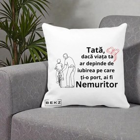 Cadou pentru Tata - Perna Personalizata Tata Nemuritor Bicicleta, 40x40 cm, Alba Mata, Husa Detasabila, Perna Inclusa, BEKZ®