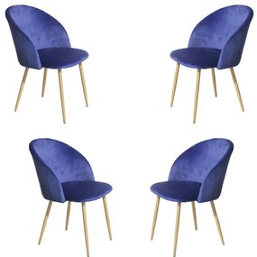 Set 4 scaune dining Miro, catifea, picioare metalice, albastru