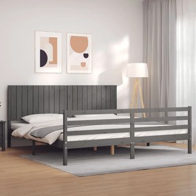 3194788 vidaXL Cadru pat cu tăblie 200x200 cm, gri, lemn masiv