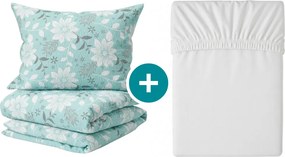 Set lenjerie de pat krep GABRIELA albastru + cearsaf Jersey 90 x 200 cm alb, pat single
