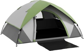 Outsunny Cort de Camping cu 3 Locuri, Geam din Plasă și Cârlig Felinar, Cort de Camping din PE, 270x210x150 cm, Verde | Aosom Romania